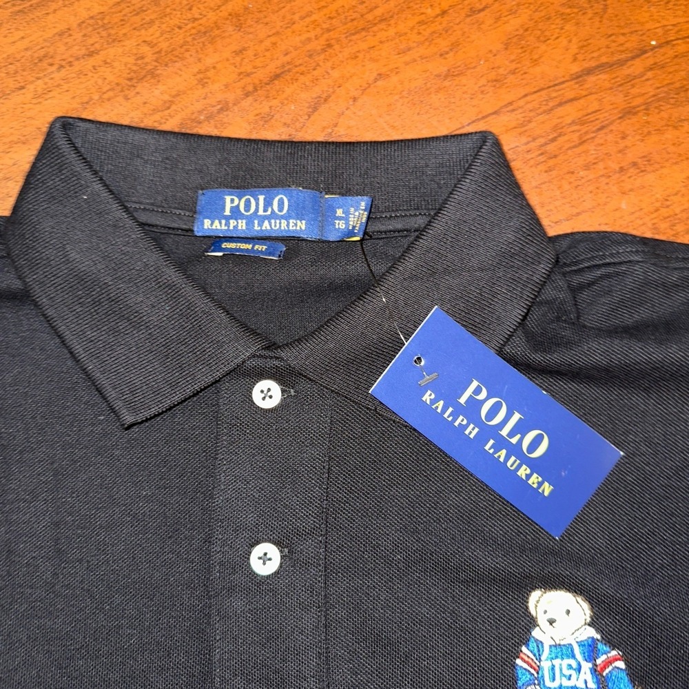 Polo Ralph Lauren Y2K Black Polo Bear TEAM USA Hockey Cotton Mesh Shirt NWT XL - Picture 4 of 8